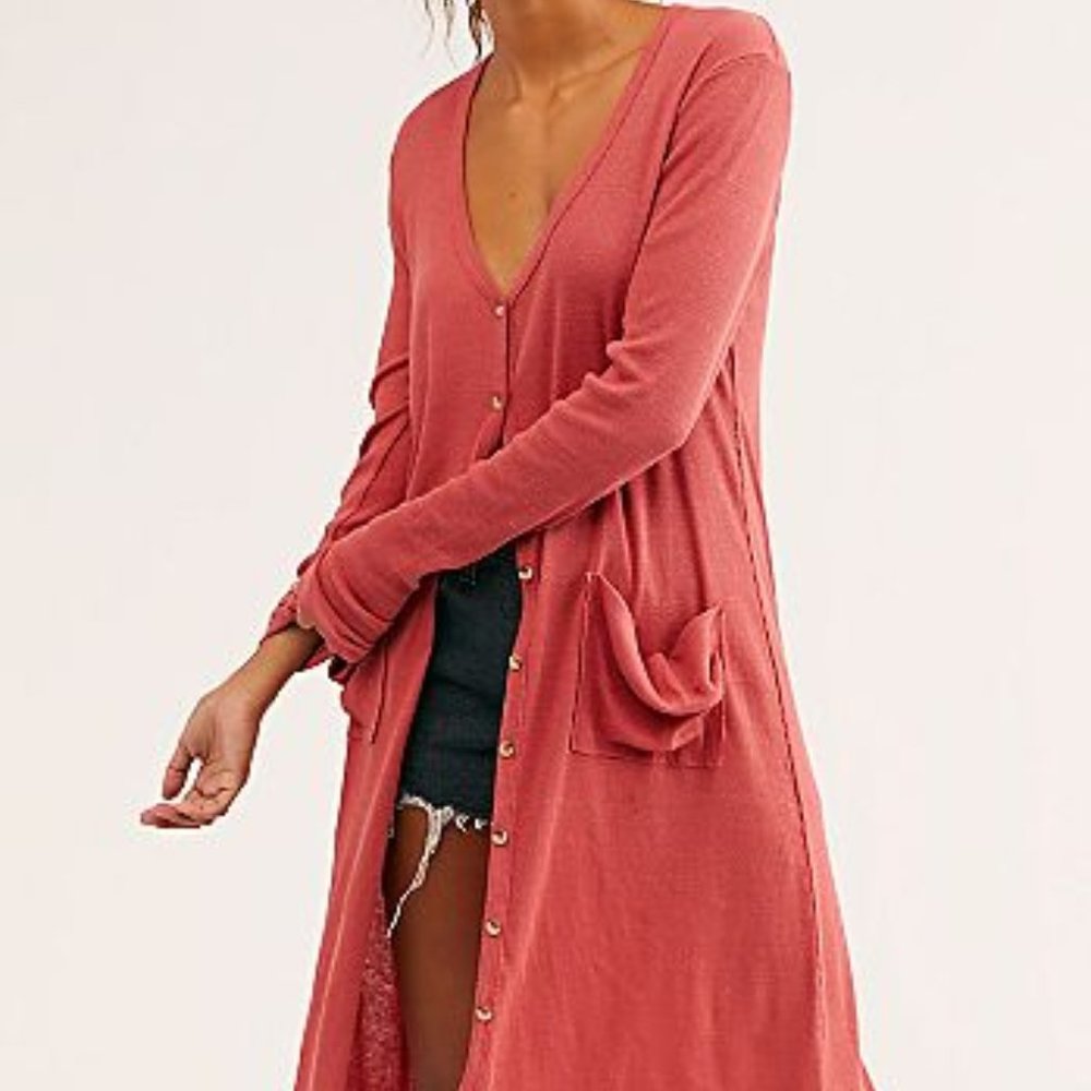 Free People Ribbed Up Maxi Henley Duster Cardigan